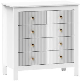 HERON White Chest of Drawers - Medium-sized, 5 Drawers, Gold Hanldes