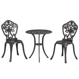 SUNVISTA 3 Piece Cast Aluminium Garden Bistro Set for 2 with Parasol Hole, Outdoor Coffee Table Set, Black