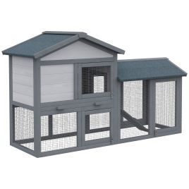 Wooden Double Tier Rabbit Guinea Pig Hutch Small Animal House Water Resistant Roof Ramp 147 x 54 x 84 cm
