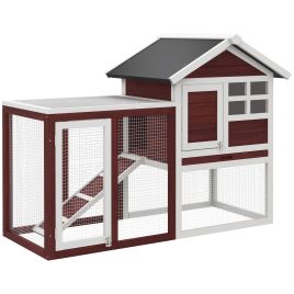 122 Wooden Rabbit Hutch Bunny Cage with Waterproof Asphalt Roof, Fun Outdoor Run, Removable Tray and Ramp, Brown