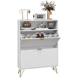 Scott Modern Shoe Storage Cabinet with 2 Flip Drawers - White