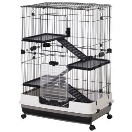 3 Tier Rolling Small Animal Rabbit Cage Chinchillas Hutch Pet Play House with Platform Ramp Removable Tray 81.2 x 52.7 x 110 cm