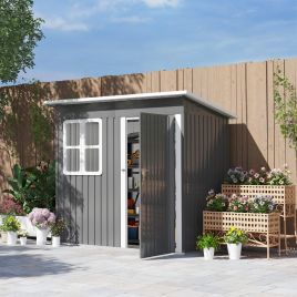 SUNVISTA 7 x 4ft Galvanised Steel Garden Shed, with Lock and Gloves - Grey