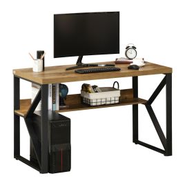 Writing Desk Computer Table Home Office PC Laptop Workstation Storage Shelf Black Brown Wood Effect