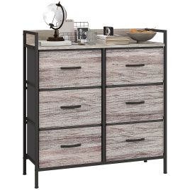 WENZA Grey Chest of Drawers - Medium-sized, 6 Drawers, Double, Fabric