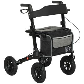 HERON Folding Rollator Walker with Padded Seat, Backrest, Lightweight Walking Frame with Storage Bag, Dual Brakes, All-terrain Wheels, Black