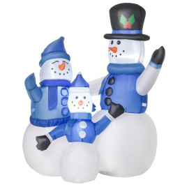 Debbie Christmas Inflatable Snowman Family Outdoor Home Seasonal Decoration with LED Light - Blue and White