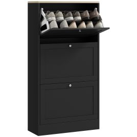 SIMA 3 Flip Doors Tall Shoe Cabinet - Black