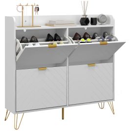 Narrow Shoe Storage Cabinet, Slim Shoe Cupboard with 4 Flip Drawers, Adjustable Shelf, Shoe Rack for 16 Pairs of Shoes