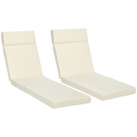 Set of 2 Sun Lounger Cushions for Rattan Furniture - Cream White