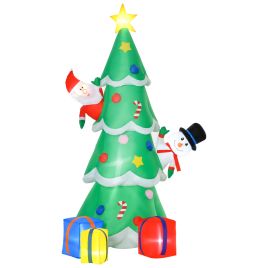 Debbie 7ft Tall Christmas Inflatable Tree LED Lighted with Santa Claus Snowman and Gift Box - Green