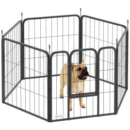 PAWSTER 6 Panels Heavy Duty Dog Playpen with Secure Door, for Indoor Outdoor, for Garden, Camping, 60cm High