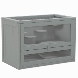 PAWSTER Wooden Hamster Cage Mouse Mice Rodent Small Animals Hutch Exercise Play House 60 x 35 x 42cm, Grey