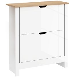 TUSAZIA 2 Flip Drawers Medium-sized Shoe Cabinet - Gloss White
