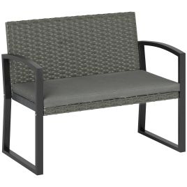 SUNVISTA Two-Seater Rattan Garden Bench - Grey/Black