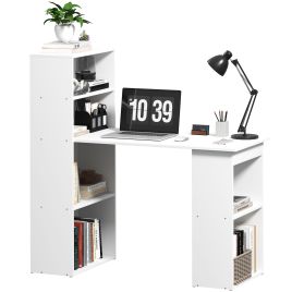 120cm Modern Computer Desk Bookshelf Writing Table Workstation PC Laptop Study Home Office 6 Shelves White