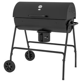 Outdoor Wheeled Barrel Charcoal Barbecue Grill Trolley, Black