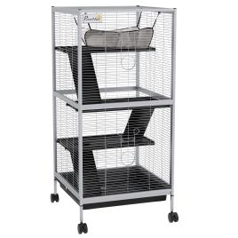 Small Animal Cage Pet Play House with Wheels Platforms Light Grey