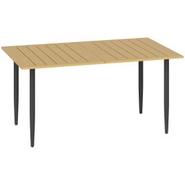 SUNVISTA Garden Dining Table for 6, Outdoor Coffee Table with Parasol Hole & Slatted Top, Brown