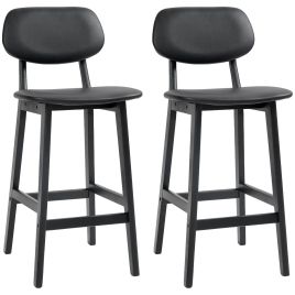 Scott Bar Stools Set of 2 with Faux Leather Upholstery - Black