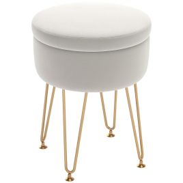HERON 5L Velvet-Feel Storage Ottoman - Cream White