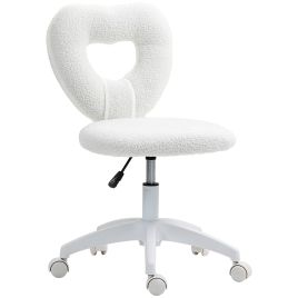 HERON White Heart Armless Desk Chair, Teddy Fleece Swivel Makeup Vanity Chair with Wheels & Height Adjust