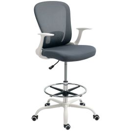 HERON Draughtsman Chair, Mesh Drafting Chair, Ergonomic Office Chair with Flip-up Armrest, Adjustable Foot Ring, Grey