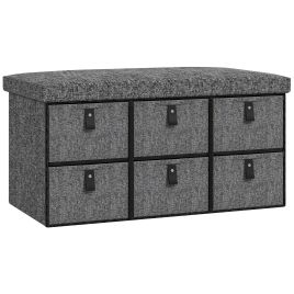 Scott Six-Drawer Shoe Storage Bench with Padded Top - Dark Grey
