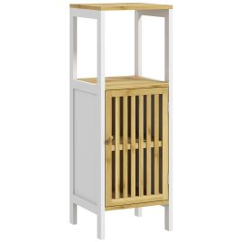 HERON Bamboo-Blend Retro Cut-Out Bathroom Storage Unit, with Cupboard