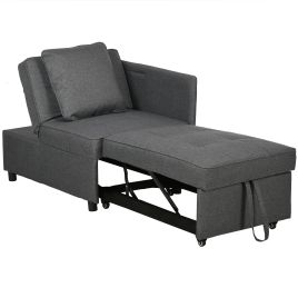 Convertible Chair Bed with Adjustable Backrest and Pillows - Grey