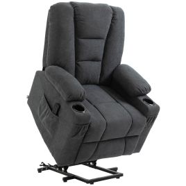 Oversized Riser and Recliner Chairs for the Elderly, Fabric Upholstered Lift for Living Room with Remote Control Side Pockets Cup Holder Grey