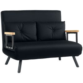 HERON 4-in-1 Velvet-Feel Double Sofa Bed, with Pillows - Black