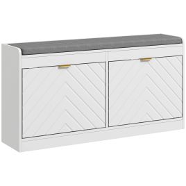 Shoe Storage with Seat, Upholstered Entryway Bench, Shoe Bench with 2 Flip Drawers and 2 Vents for 8 Pairs of Shoes