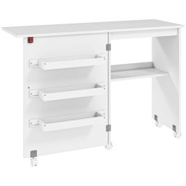 HERON Folding Sewing Table, Drop Leaf Craft Table with Storage Bins, White