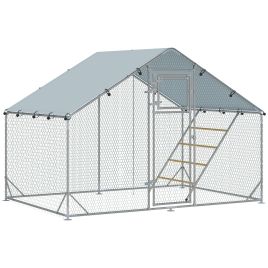 PAWSTER Walk in Chicken Run w/ Cover, Feeding Door, Hanging Feeder, Perch, for 6-8 Poultry