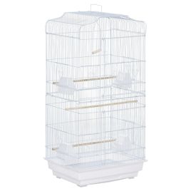 PAWSTER Large Metal Bird Cage with Perches, Food Bowls, Swing for Budgie, Parakeet, 46.5 x 35.5 x 92cm,White