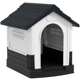 Shelley Plastic Dog Kennel with Windows for Garden Patio Miniature Dogs - Grey
