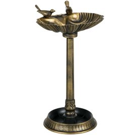 SUNVISTA 81cm Tall Bird Bath with 2 Decorative Birds, Vintage Style Birdbath with Flower Planter Base, Bird Bath Bowl for Garden, Bronze Tone