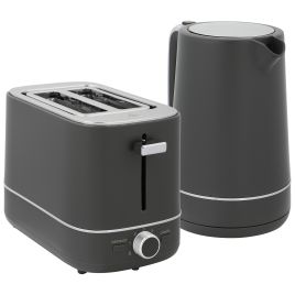 HERON Kettle and Toaster Set, 1.7L 3000W Fast Boil Kettle & 2 Slice Toaster Kitchen Set with 6 Level Browning Controls, Defrost, Reheat, Grey