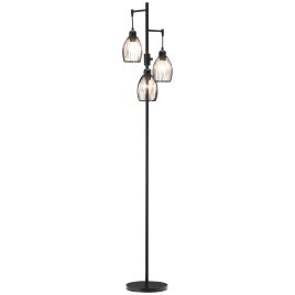 Industrial 3-Light Floor Lamp, Dimmable Standing Lamp with Metal lampshades for Living Room, Bedroom, Dinging Room, Study, Black