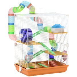 Shelley 5 Tier Hamster Cage Carrier Habitat with Exercise Wheels - Orange and White
