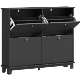 TREKLA 4 Drawer Shoe Storage Cabinet Flip Doors Adjustable Shelves for 16 Pairs - Black