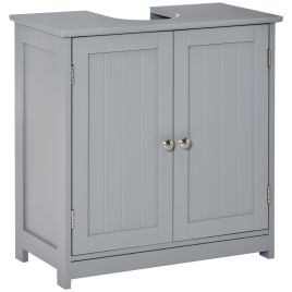 60x60cm Under-Sink Storage Cabinet w/ Adjustable Shelf Handles Drain Hole Bathroom Cabinet Space Saver Organizer Grey