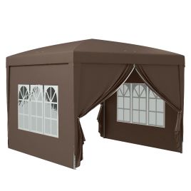 3 x 3m Pop Up Gazebo, Wedding Party Canopy Tent Marquee with Carry Bag and Windows, Coffee
