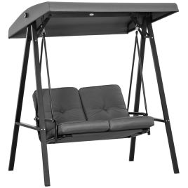 2 Seater Garden Swing Chair Outdoor Hammock Bench with Steel Frame Adjustable Tilting Canopy for Patio, Dark Grey