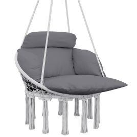SUNVISTA Hanging Boho Hammock Chair with Cushion, Cotton Rope Swing Seat for Indoor Outdoor, Dark Grey