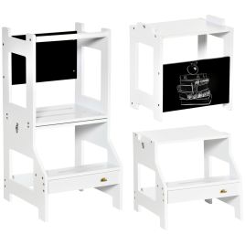 2-in-1 Kids Step Stool and Chalkboard - Kitchen Helper Tower
