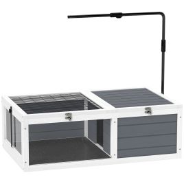 PAWSTER Wooden Tortoise House Adjustable Lamp Holder Openable Lids Pull Out Trays - Grey