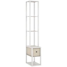 HERON Floor Lamp with Shelves LED Column Standing Lamp Fabric Drawer - White
