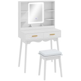 HERON Elegant Dressing Table with LED Mirror - White